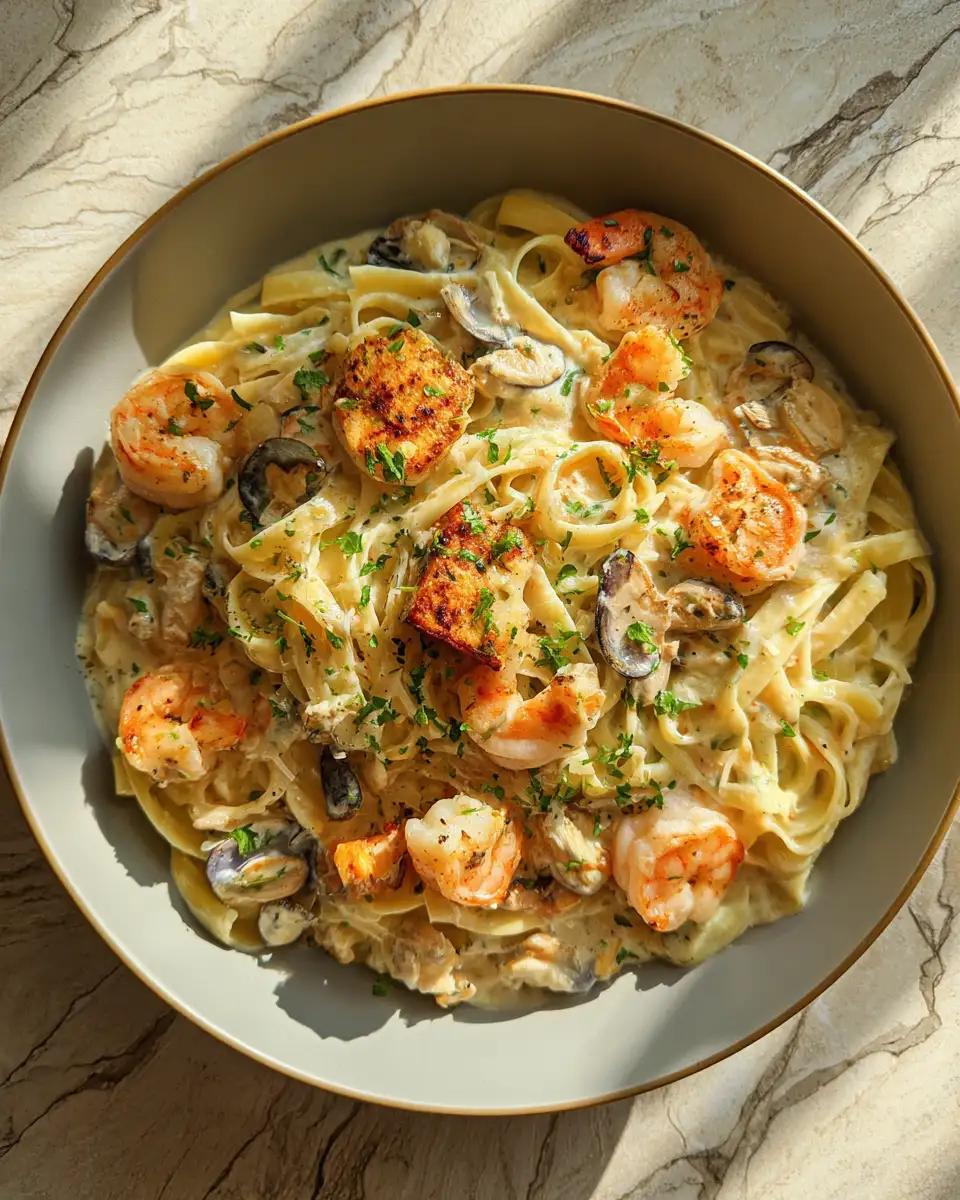 Final dish - Dive into Decadence with Creamy Seafood Pasta Delight