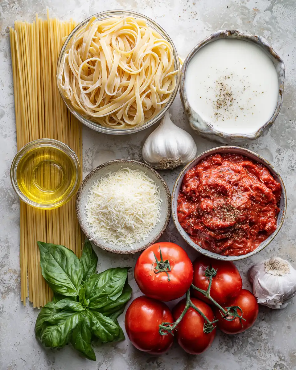 Ingredients for Indulge in the Ultimate Creamy Tomato Garlic Pasta Delight