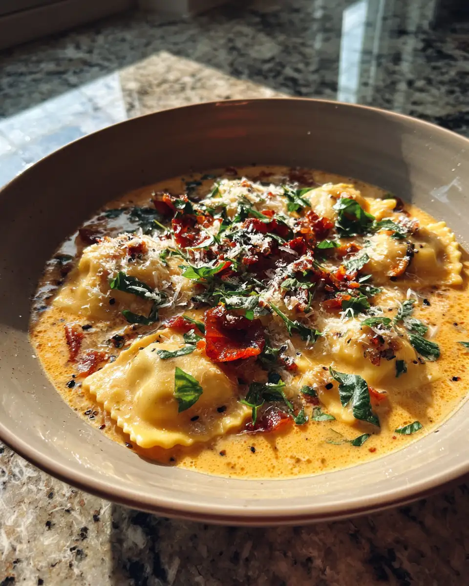 Final dish - Savor the Comfort: Creamy Tuscan Ravioli Soup Delight