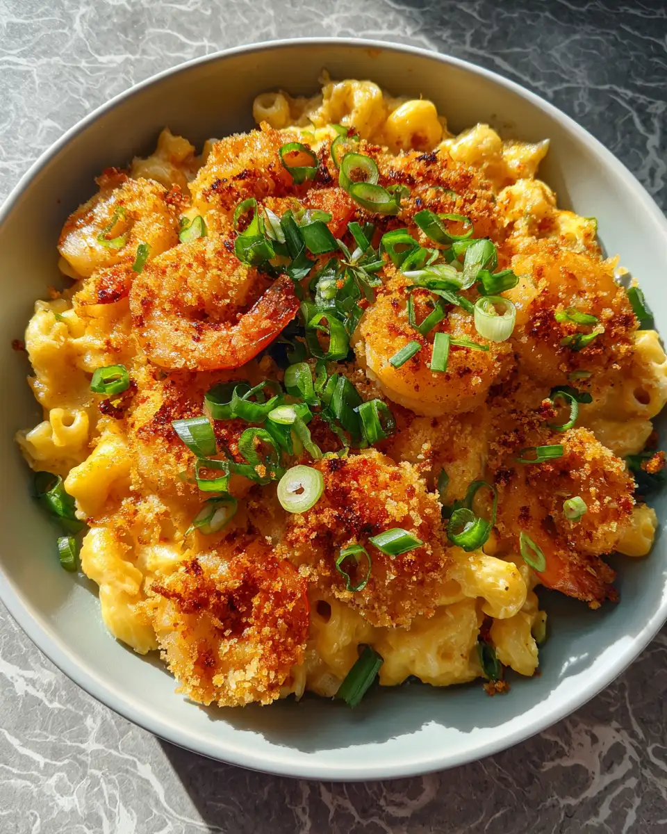 Final dish - Indulge in the Ultimate Comfort: Crispy Bang Bang Shrimp Mac and Cheese