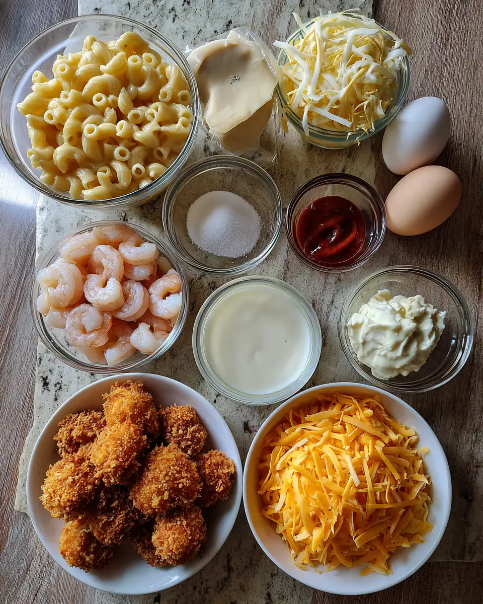 Ingredients for Indulge in the Ultimate Comfort: Crispy Bang Bang Shrimp Mac and Cheese