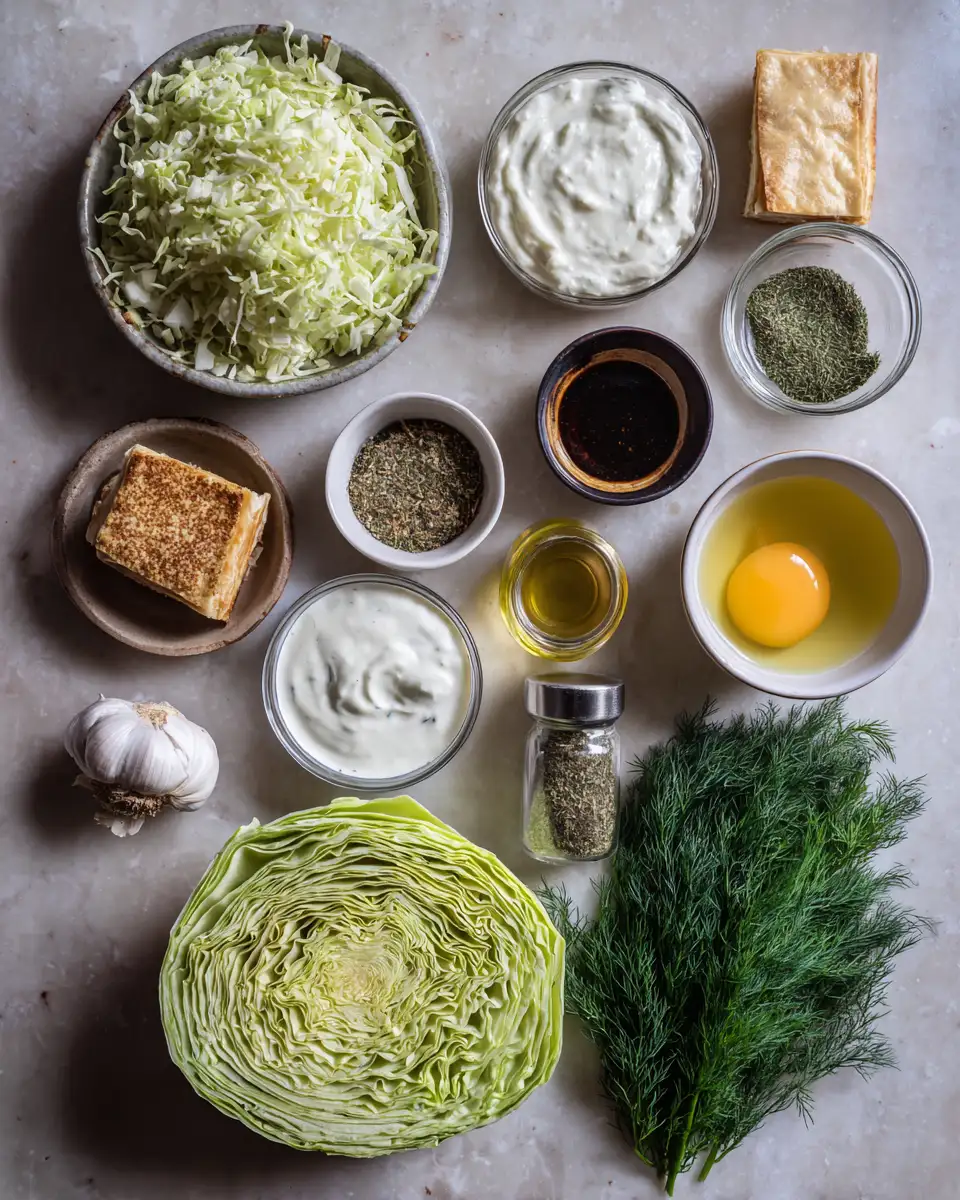 Ingredients for Crispy Cabbage Pie with Dill Cream Sauce: A Savory Delight