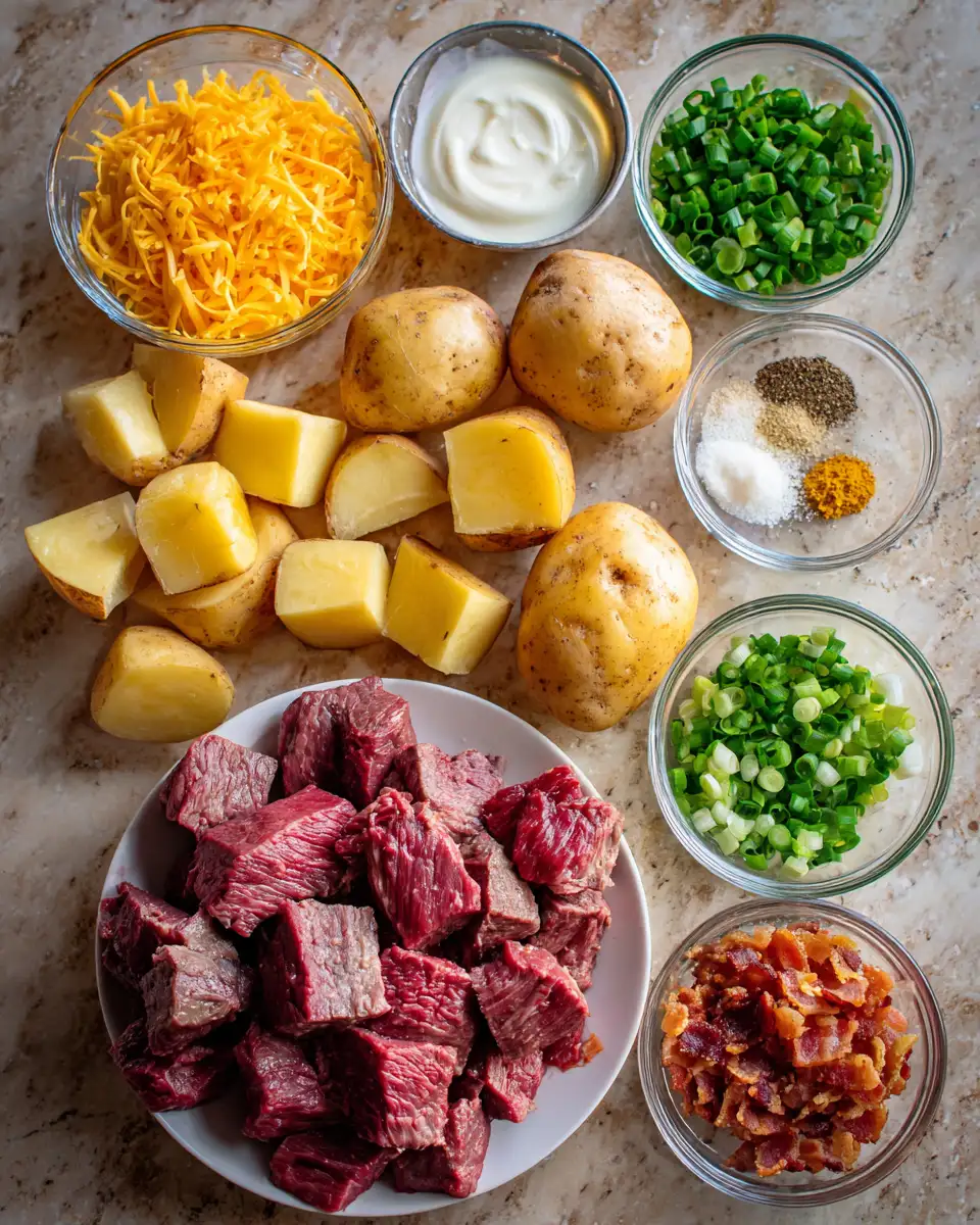Ingredients for Savor the Flavor: Irresistible Crockpot Loaded Steak and Potato Bake