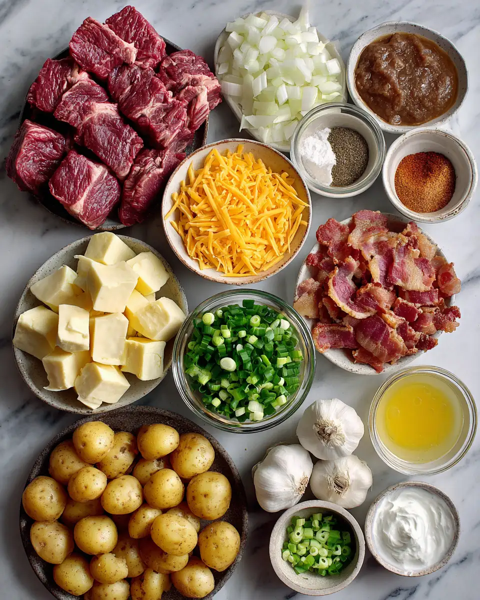 Ingredients for Ultimate Comfort: Crockpot Loaded Steak and Potato Bake Delight