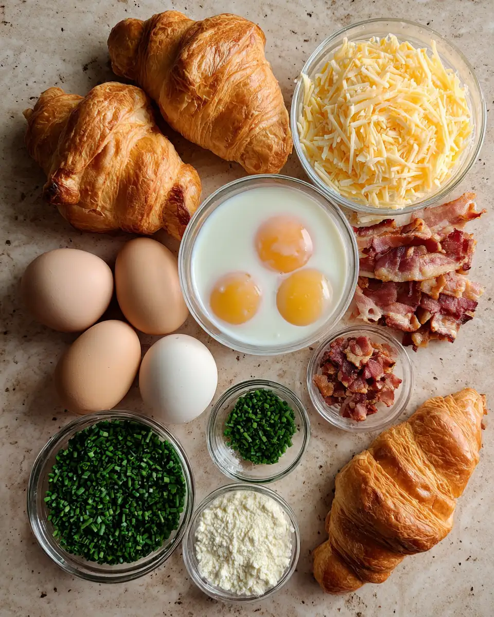 Ingredients for Rise and Shine with the Ultimate Croissant Breakfast Casserole