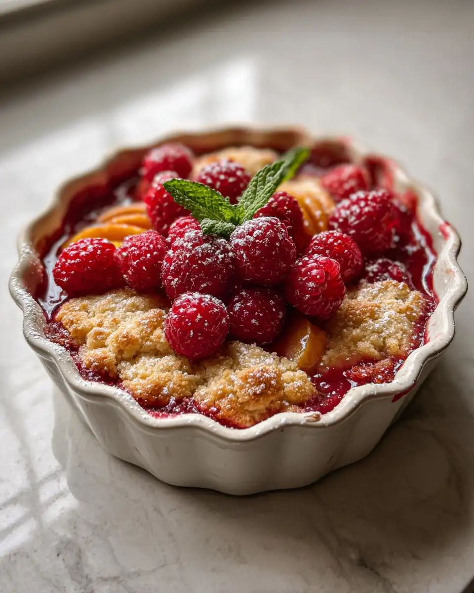Final dish - Sweet Simplicity: Easy Peach and Raspberry Cobbler Delight