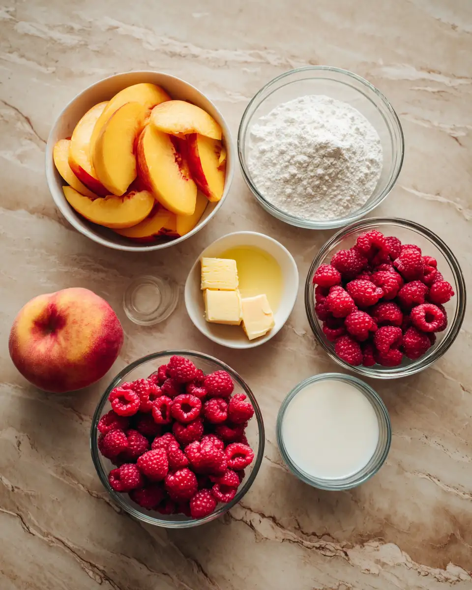 Ingredients for Sweet Simplicity: Easy Peach and Raspberry Cobbler Delight