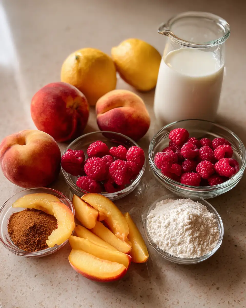 Ingredients for Sun-Kissed Delight: Easy Peach and Raspberry Cobbler