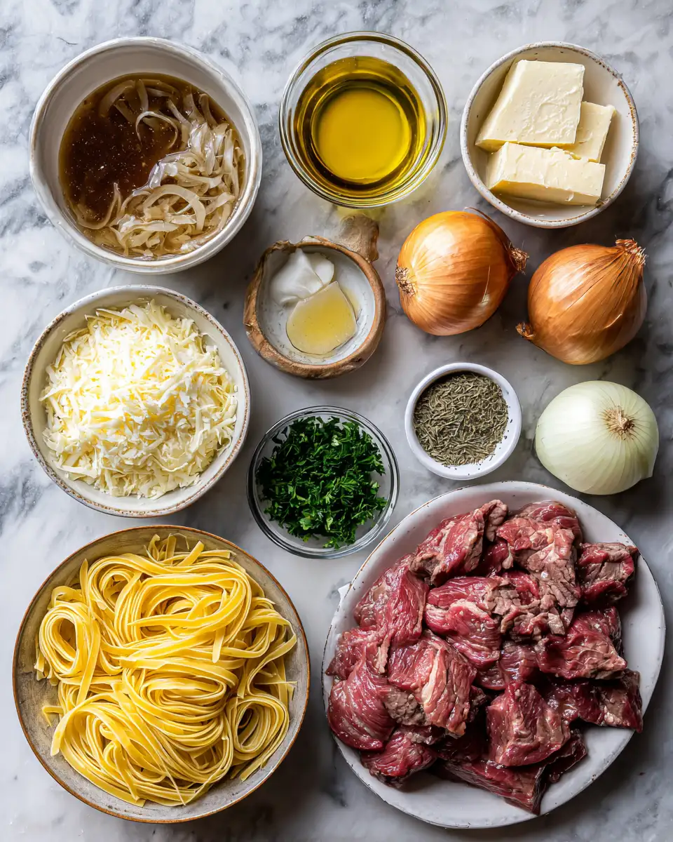 Ingredients for Savor the Comfort: French Onion Beef and Noodles Delight