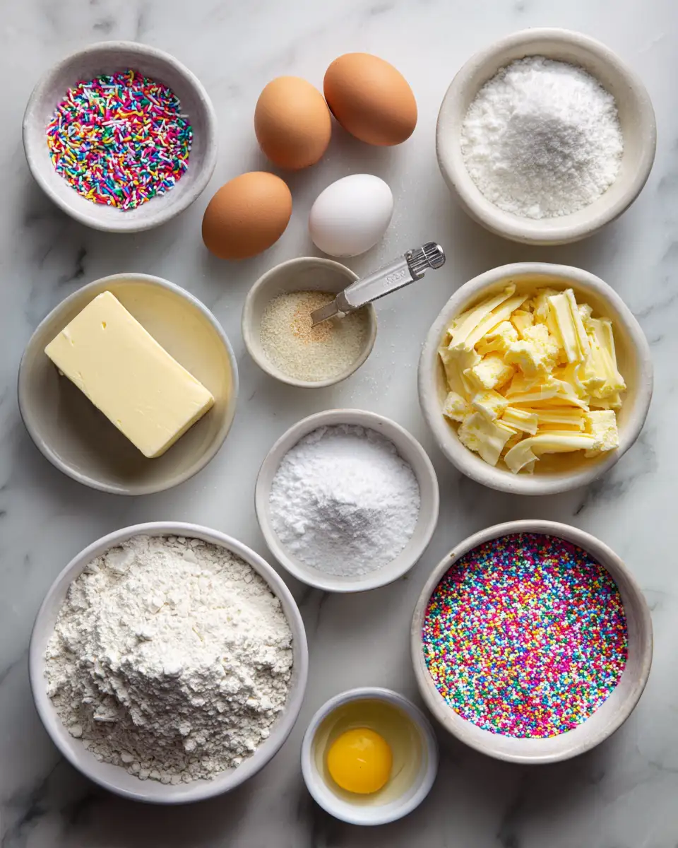Ingredients for Funfetti Sugar Cookie Bars: A Colorful Treat That Will Brighten Your Day