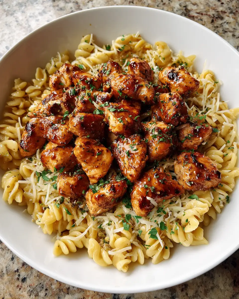 Final dish - Savor the Flavor: Garlic Butter Chicken Bites and Creamy Pasta Delight