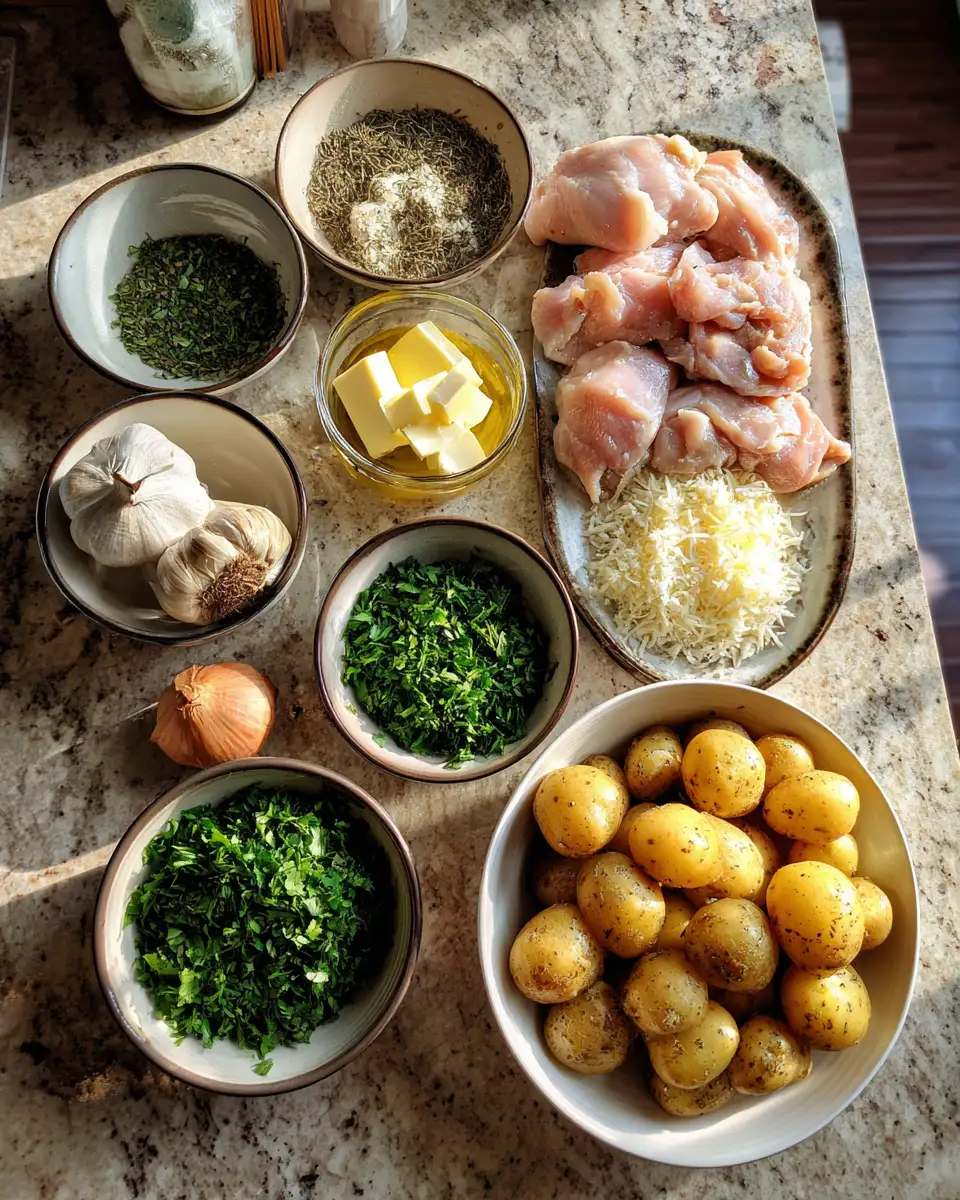 Ingredients for Slow-Cooked Sensation: Garlic Parmesan Chicken and Potatoes Delight