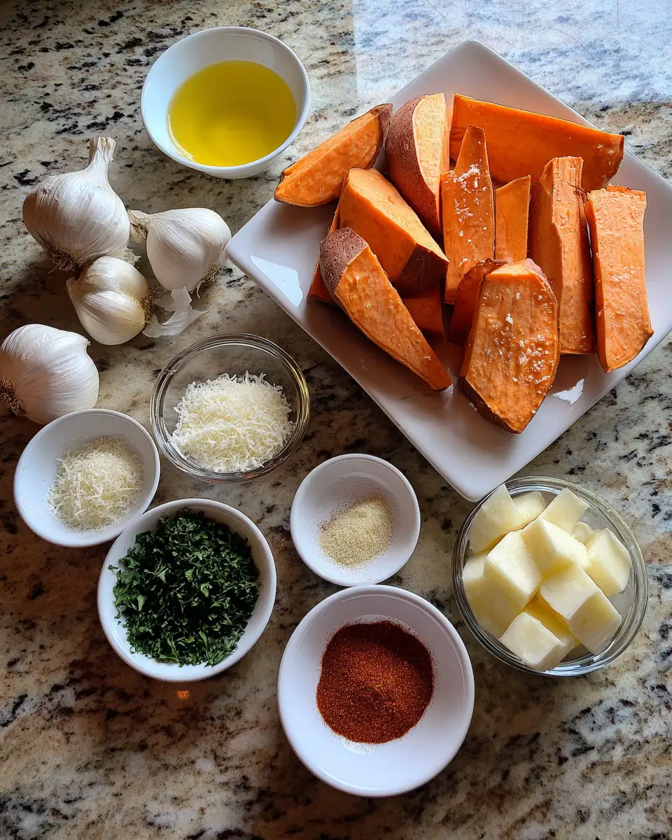 Ingredients for Irresistibly Crispy Garlic Parmesan Sweet Potato Wedges You Need to Try