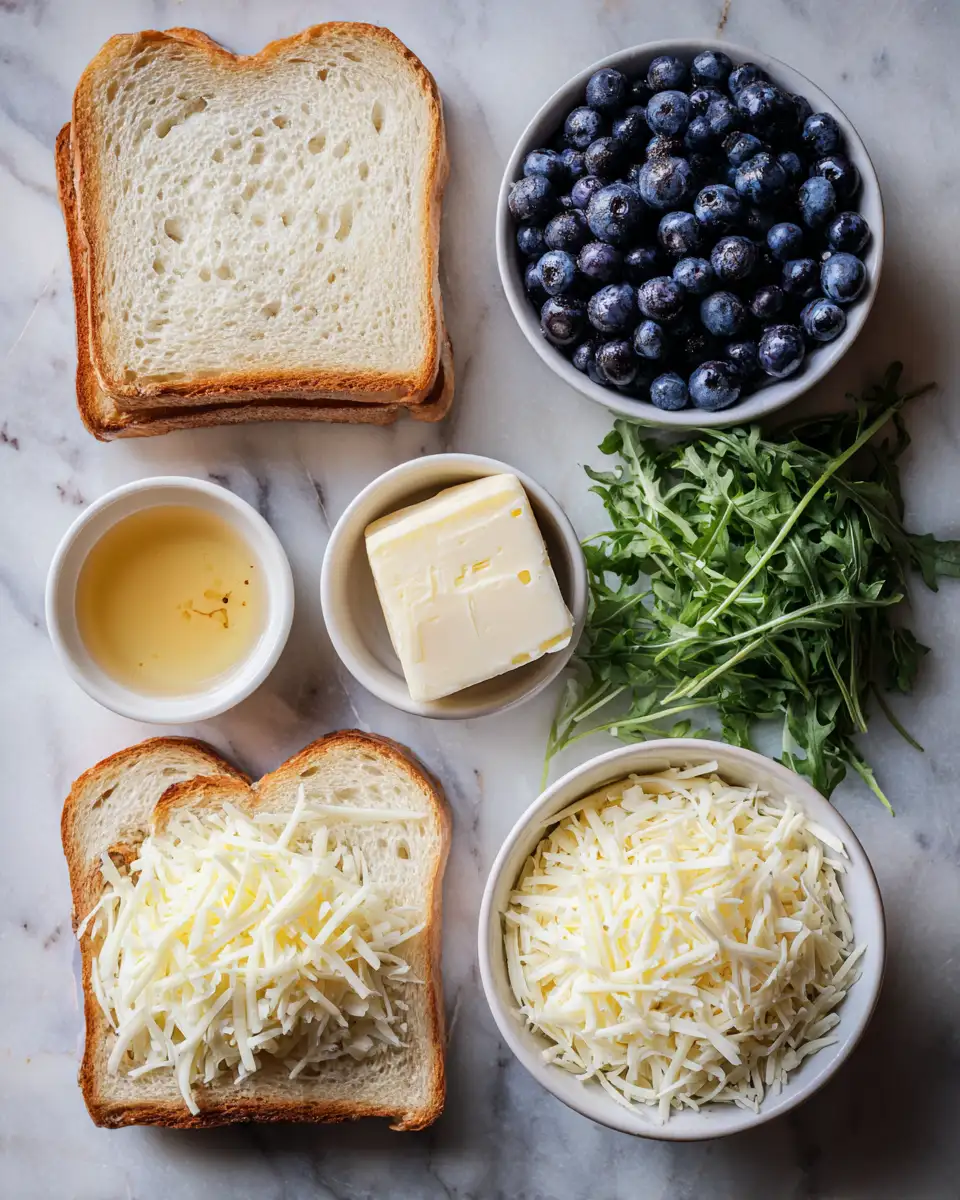 Ingredients for Gourmet Grilled Cheese Meets Sweet Blueberries in a Delicious Mashup