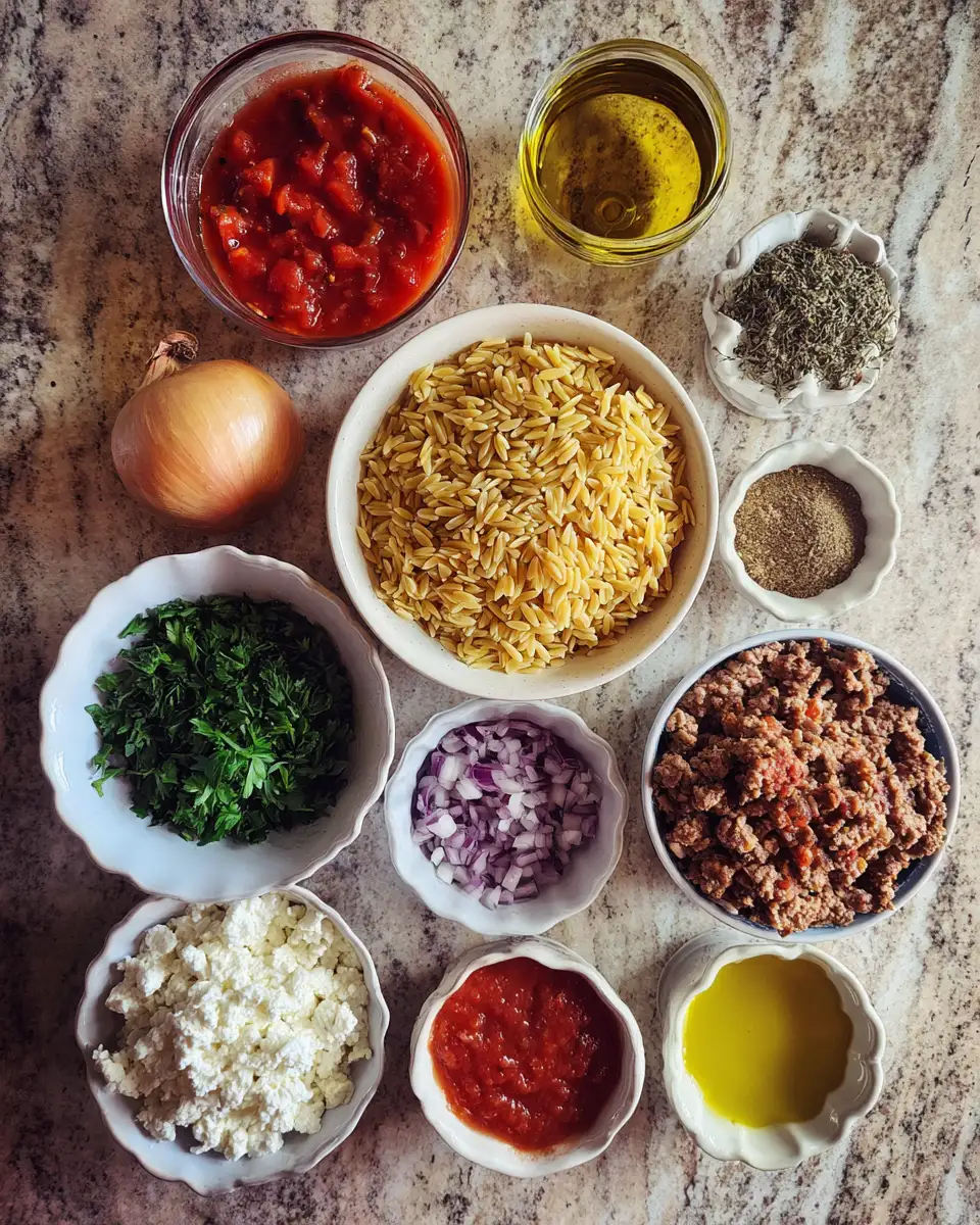 Ingredients for Savor the Flavors of Greece with a Hearty Beef Orzo Pasta Delight