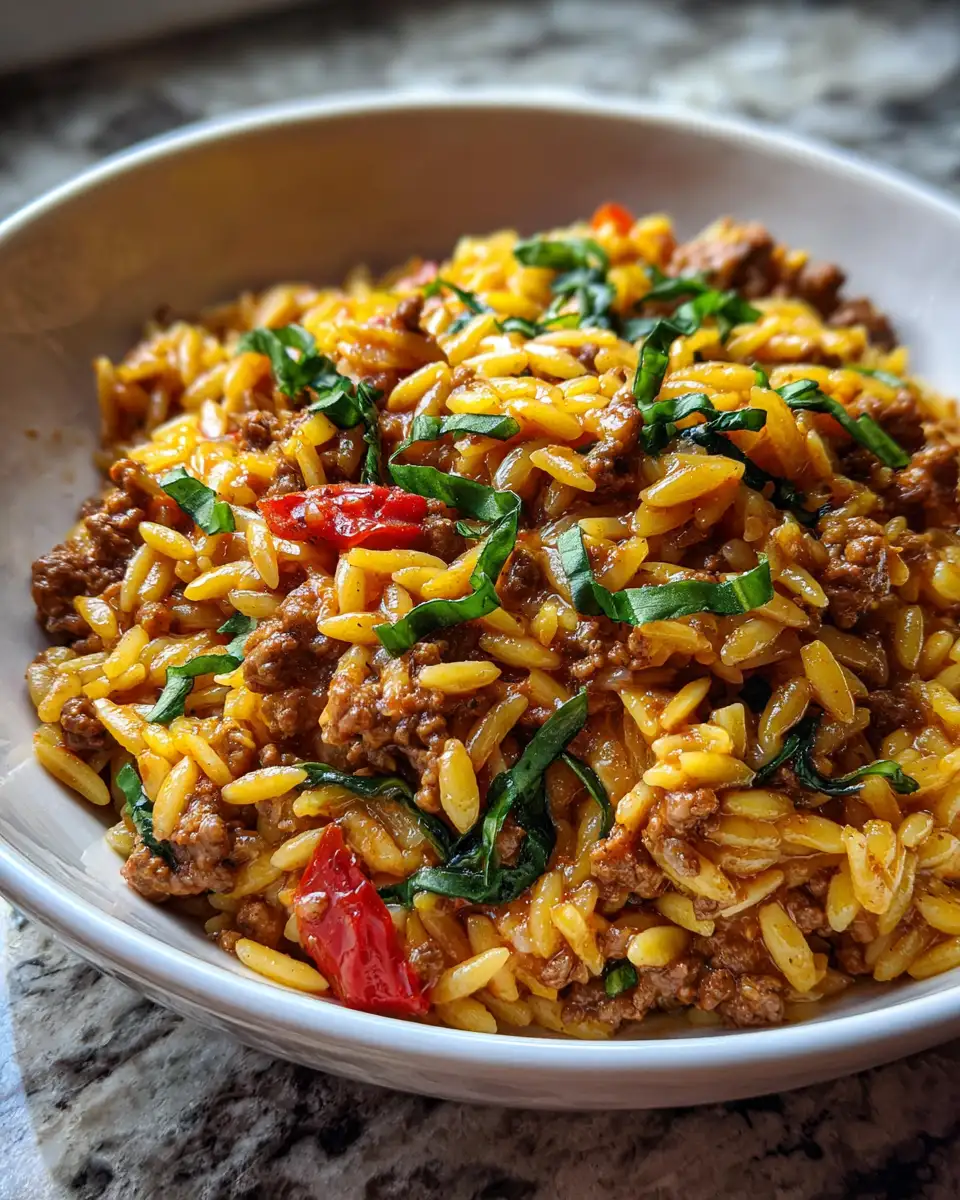 One-Pan Wonder: Delicious Ground Beef Orzo Delight 6 Final dish - One-Pan Wonder: Delicious Ground Beef Orzo Delight