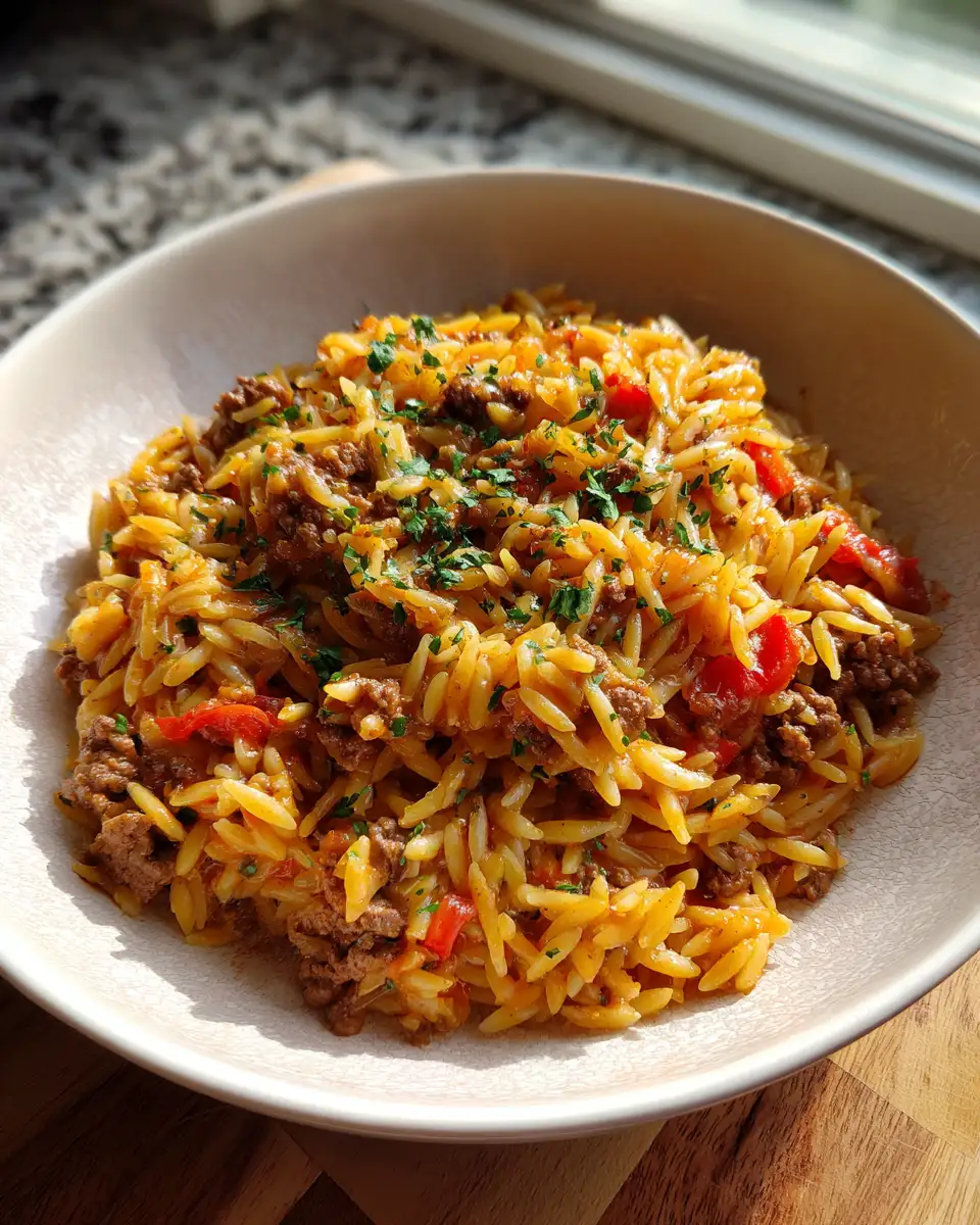 Final dish - Savor the Flavor: Irresistible Ground Beef Orzo Delight