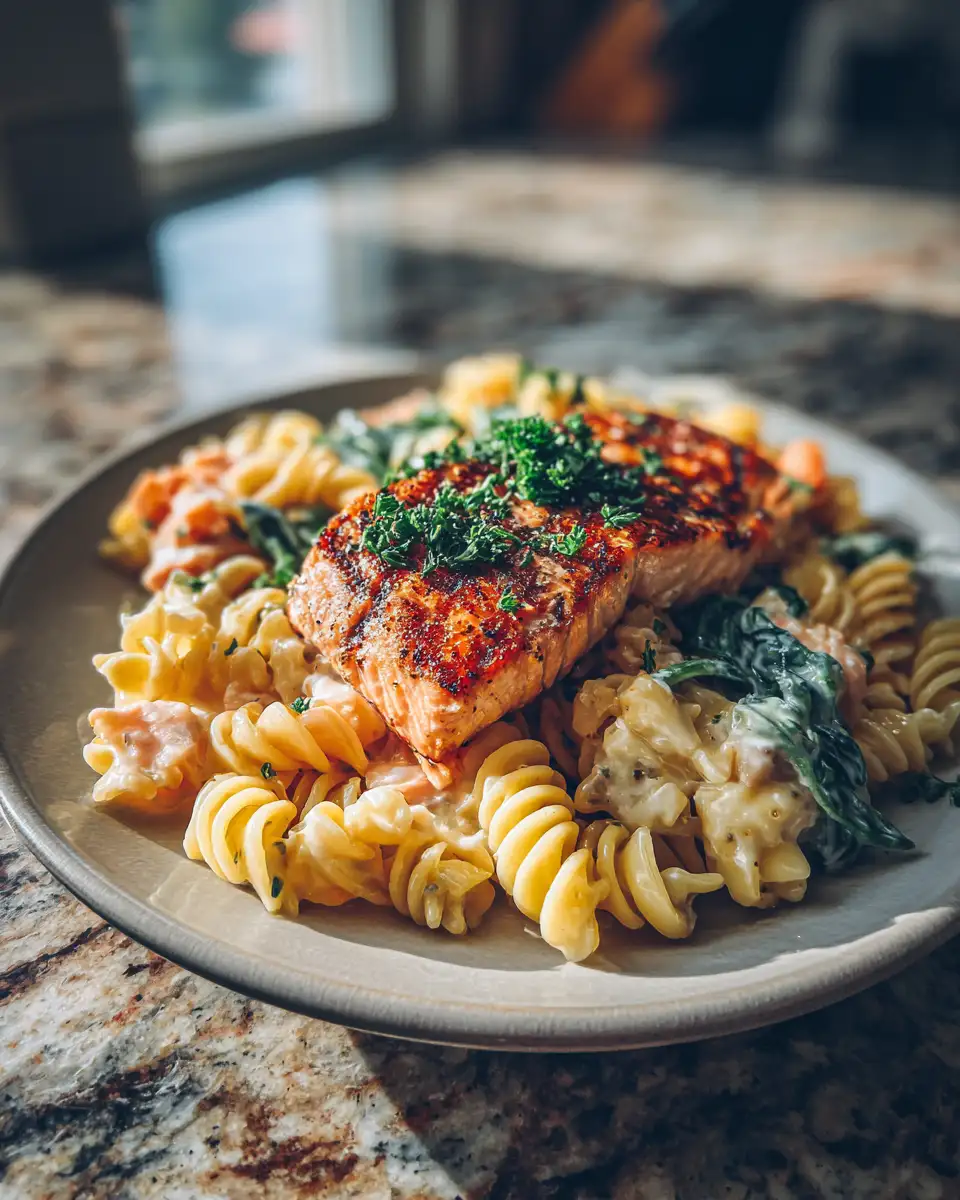 Elevate Your Dinner: Indulge in High Protein Creamy Salmon Pasta 6 Final dish - Elevate Your Dinner: Indulge in High Protein Creamy Salmon Pasta