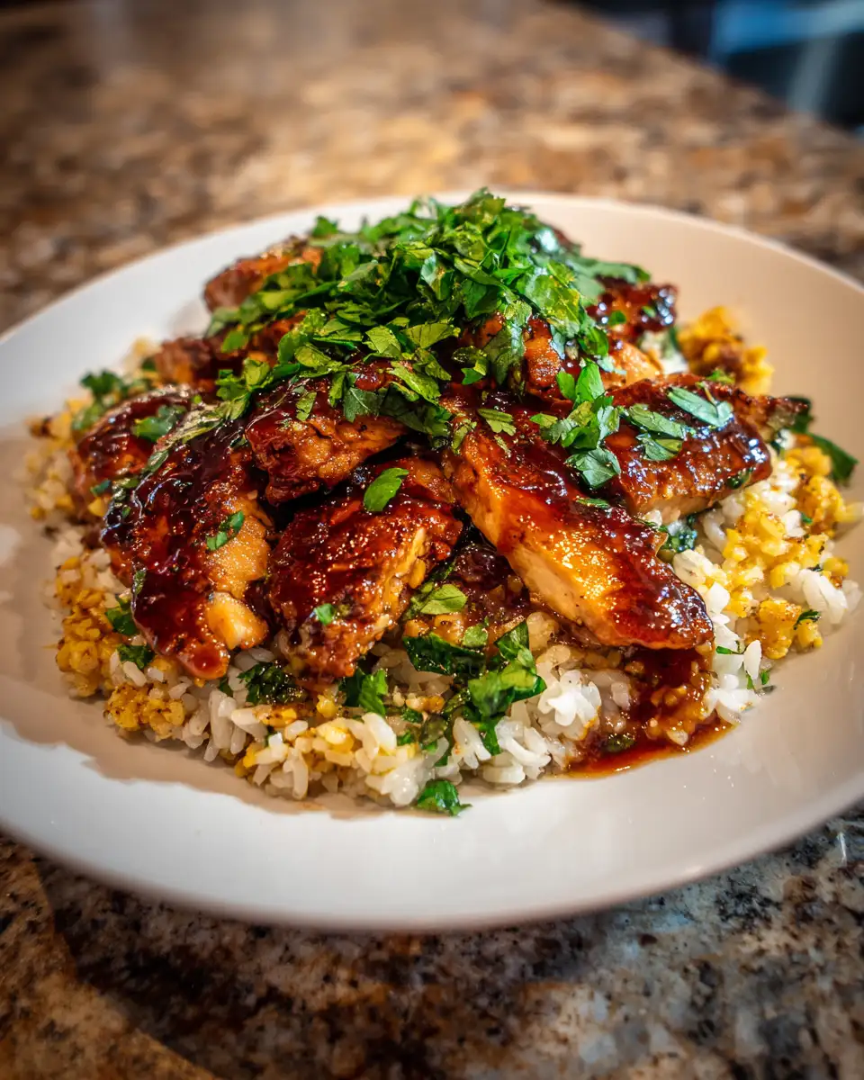 Final dish - Sweet & Savory Bliss: Discover the Ultimate Honey BBQ Chicken Rice