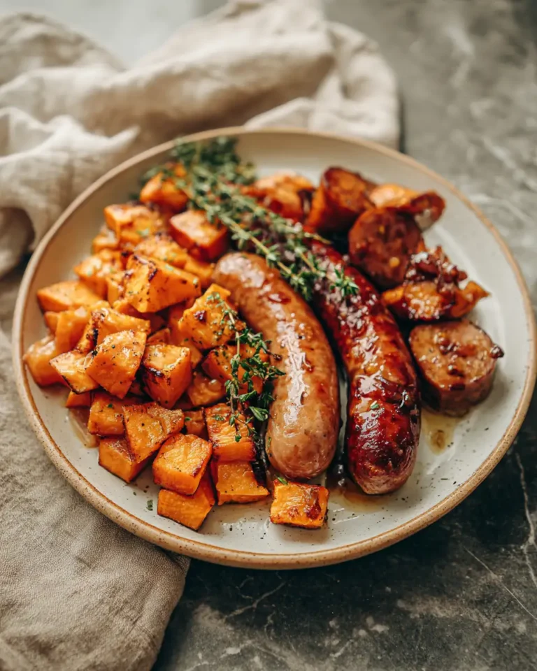 Sweet & Savory Delight: Honey Garlic Sausage with Roasted Sweet Potatoes - Featured Image