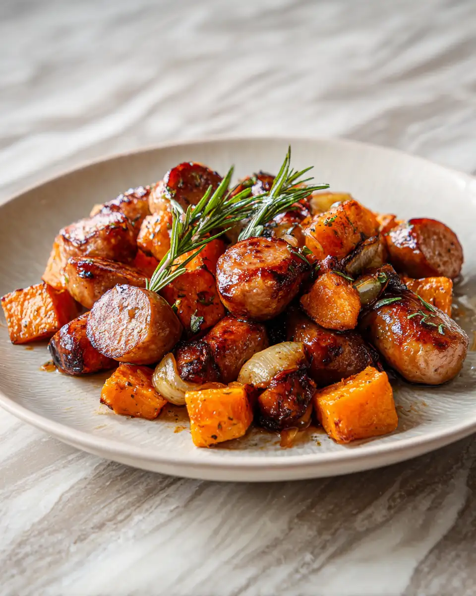 Final dish - Sweet & Savory Delight: Honey Garlic Sausage with Roasted Sweet Potatoes