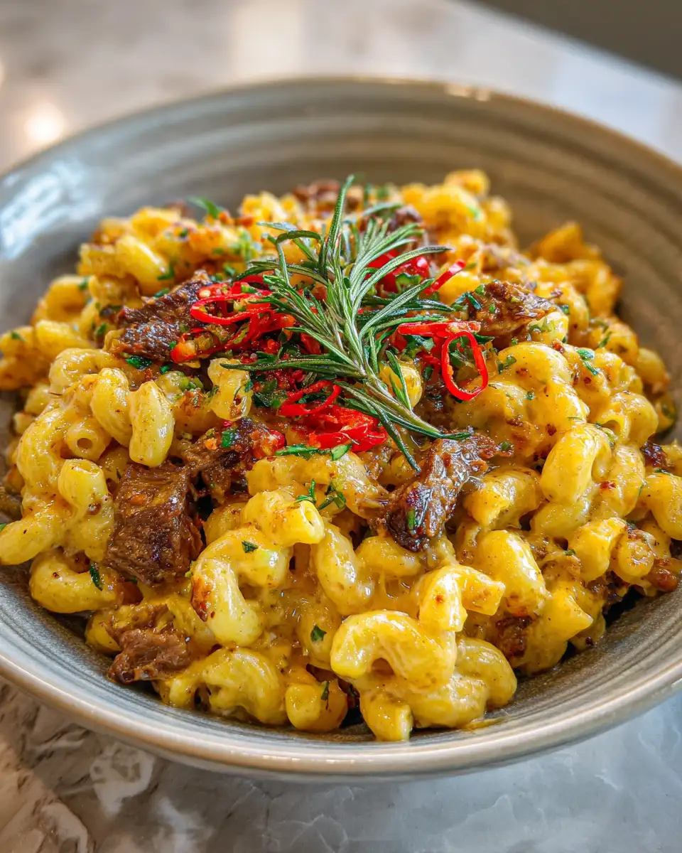 Final dish - Irresistible Honey Pepper Beef Mac and Cheese: A Flavor Explosion in Every Bite
