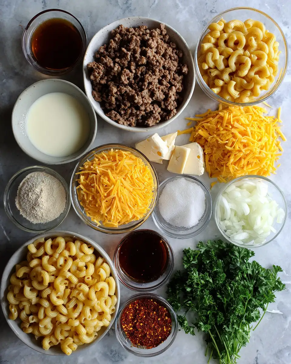 Ingredients for Irresistible Honey Pepper Beef Mac and Cheese: A Flavor Explosion in Every Bite