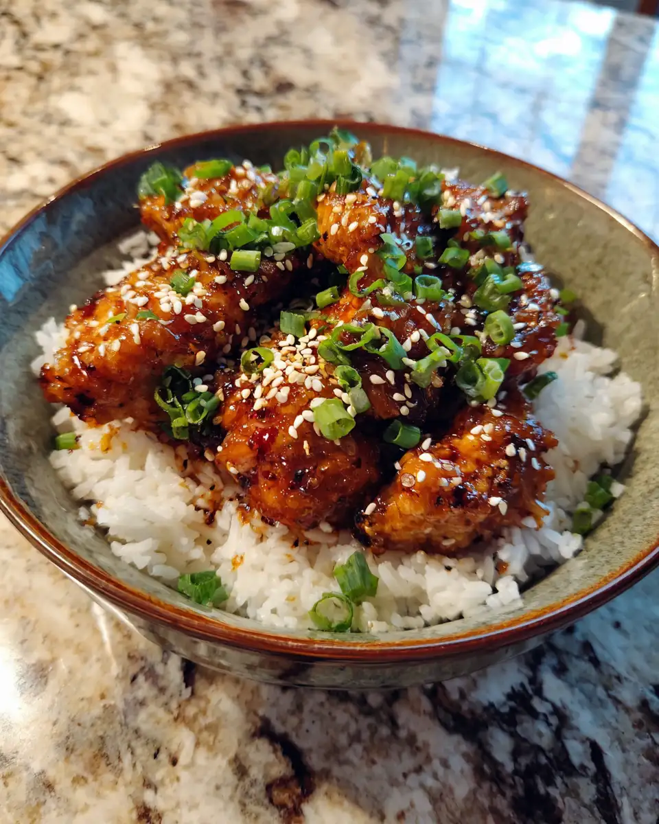Final dish - Sizzling Hot Honey Chicken Bowl: A Sweet and Spicy Sensation