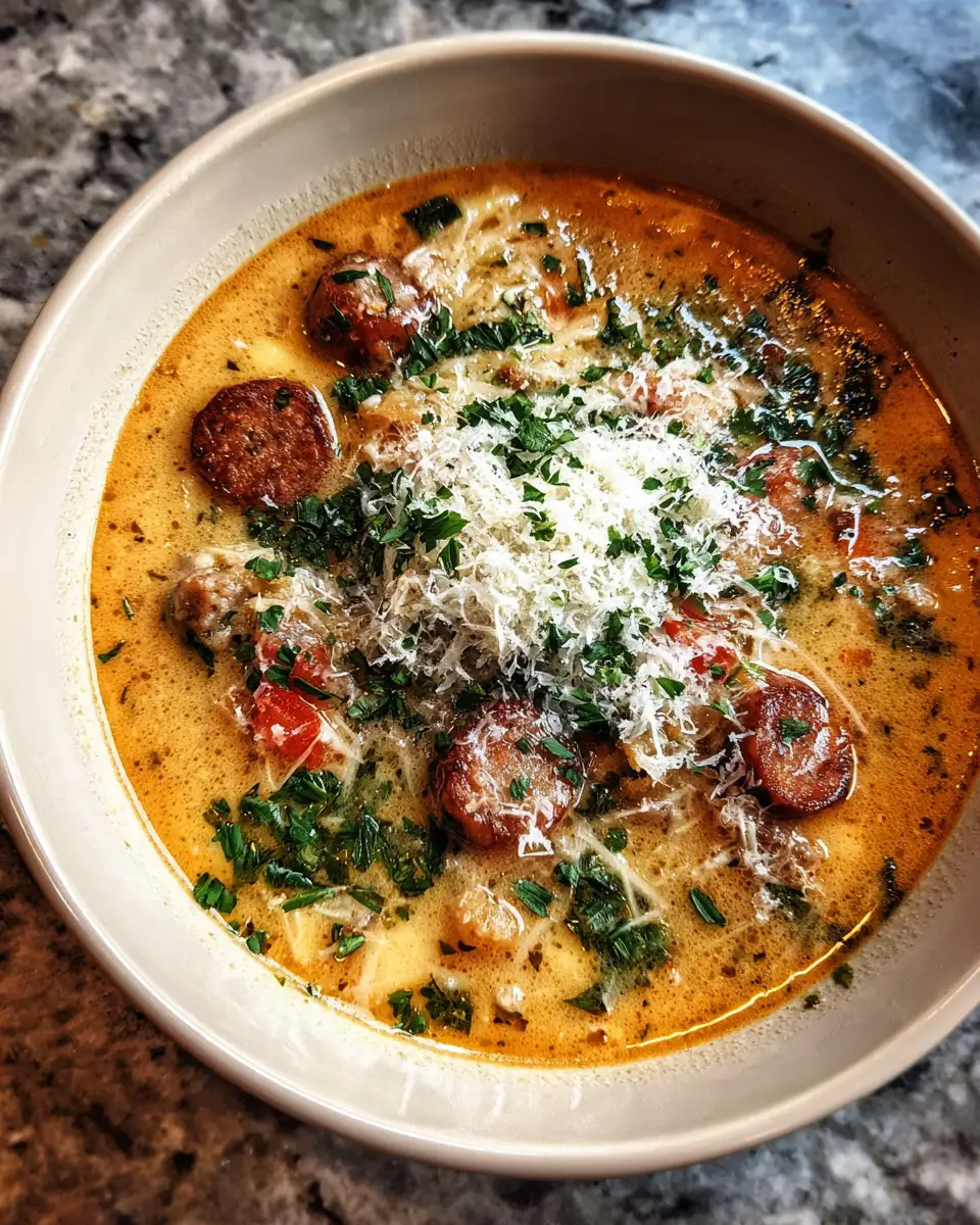 Final dish - Savor the Comfort: Italian Sausage Soup with Creamy Parmesan