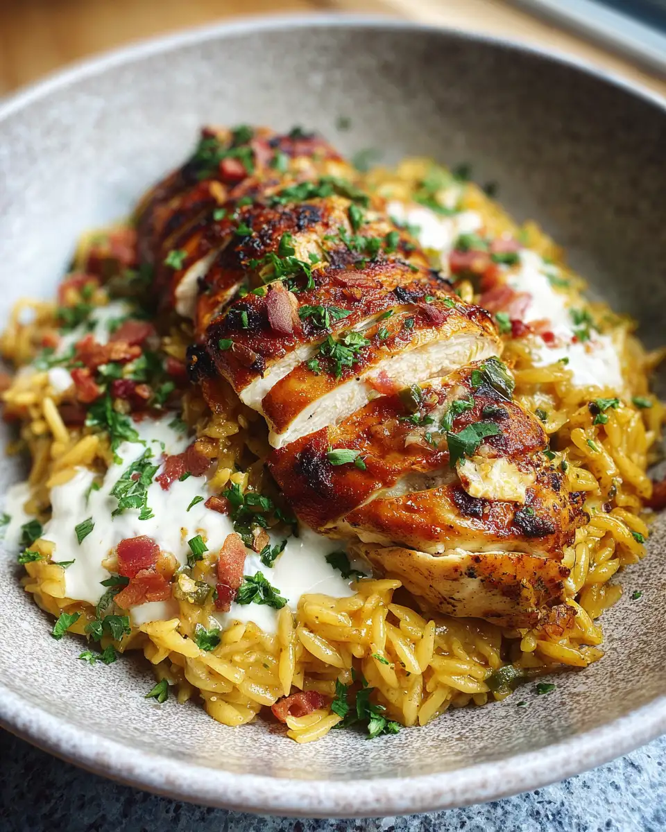 Final dish - Spice Up Your Dinner with Jalapeño Popper Chicken Orzo Skillet