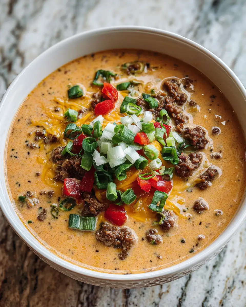 Final dish - Satisfy Your Cravings with Creamy Keto Cheeseburger Soup
