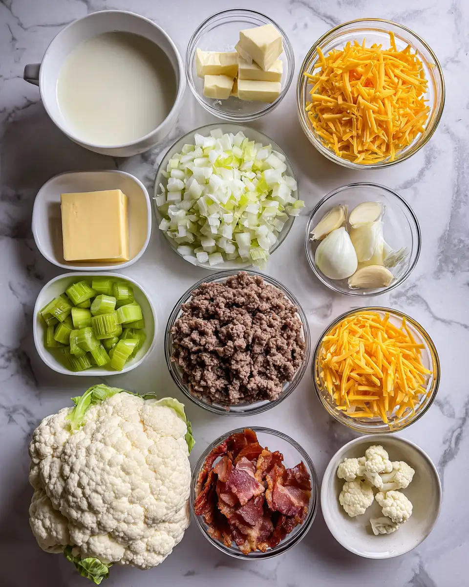 Ingredients for Satisfy Your Cravings with Creamy Keto Cheeseburger Soup