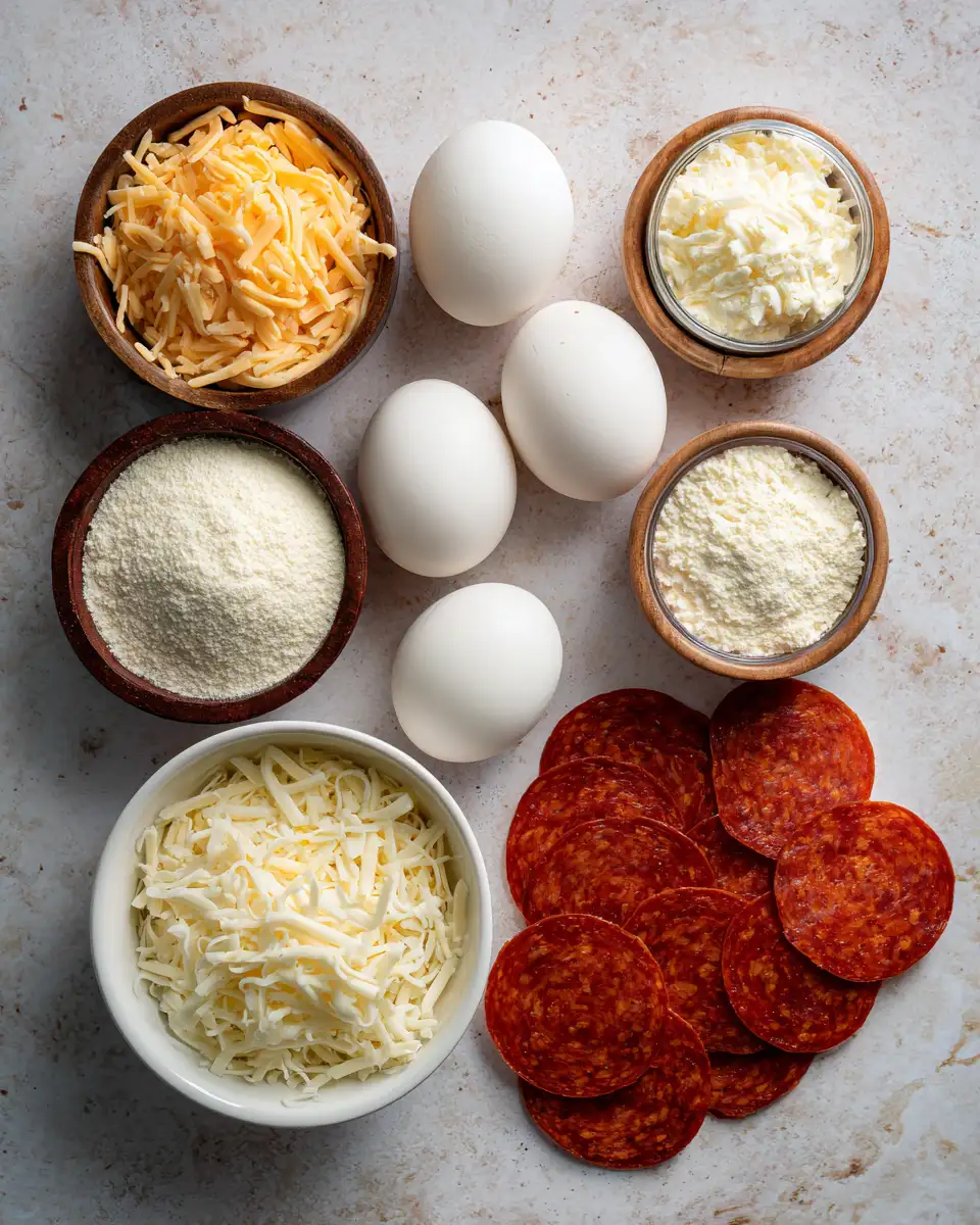 Ingredients for Irresistibly Cheesy Keto Pepperoni Roll-Ups for Guilt-Free Snacking