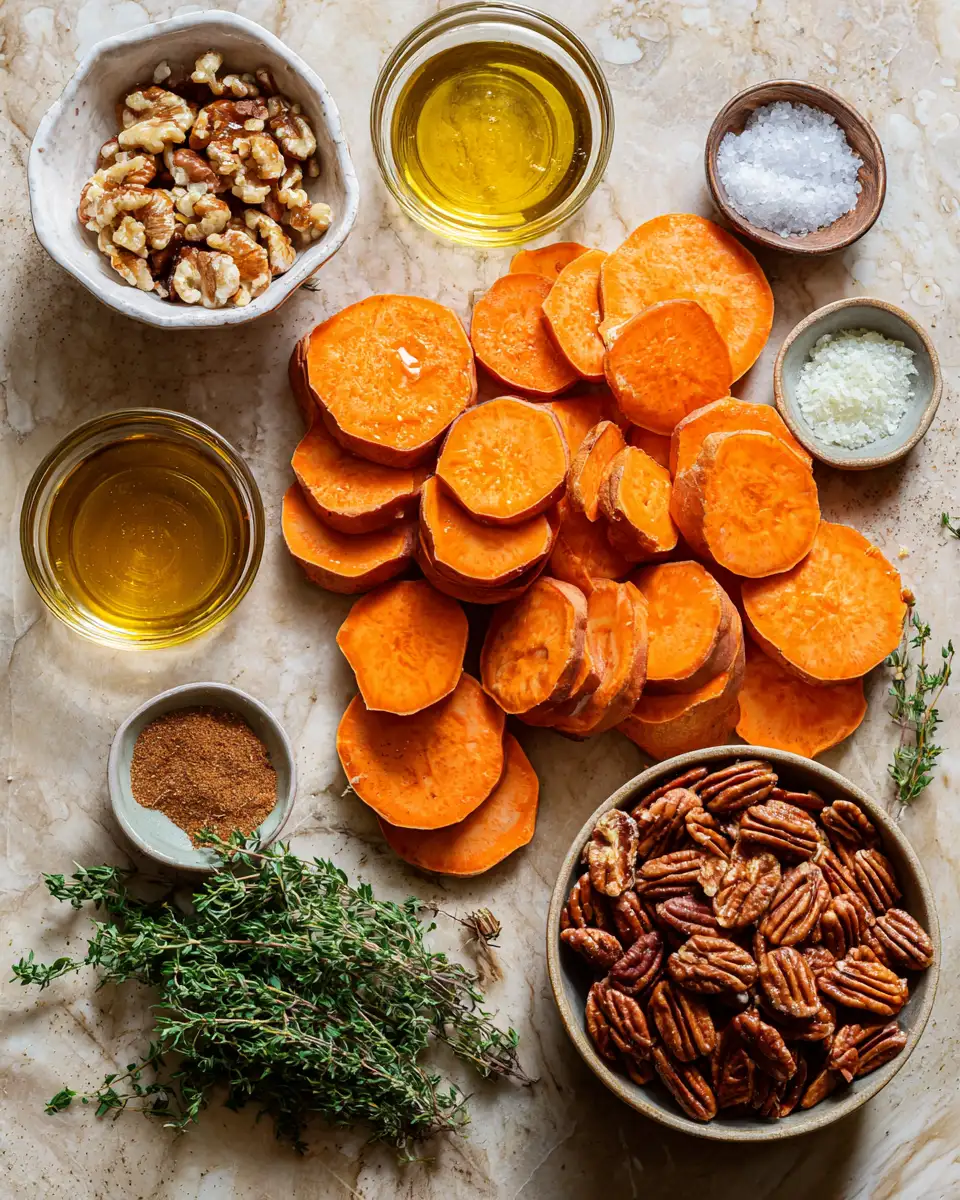 Ingredients for Maple Pecan Roasted Sweet Potato Slices: A Cozy Autumn Delight