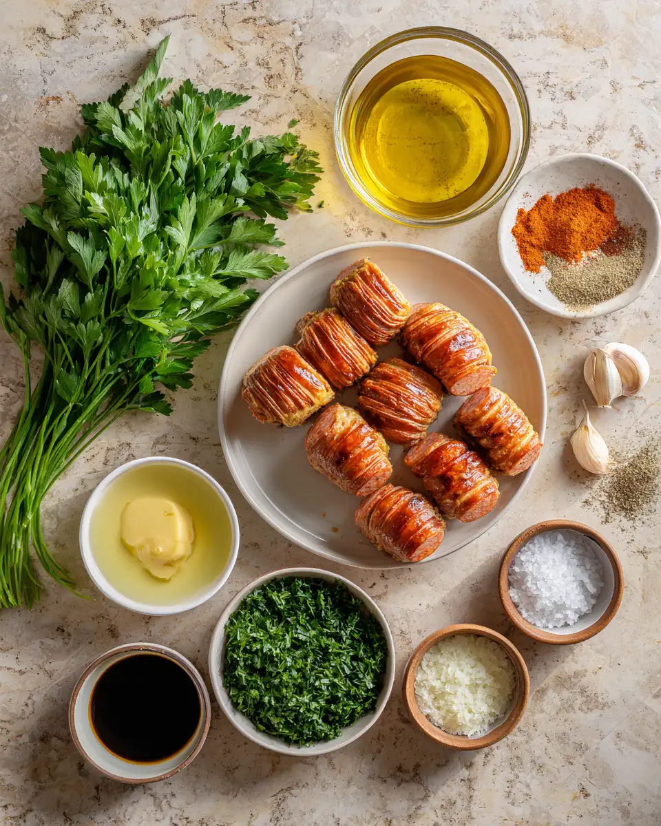 Ingredients for Transform Your Snack Game with Mustard Hasselback Kielbasa Bites