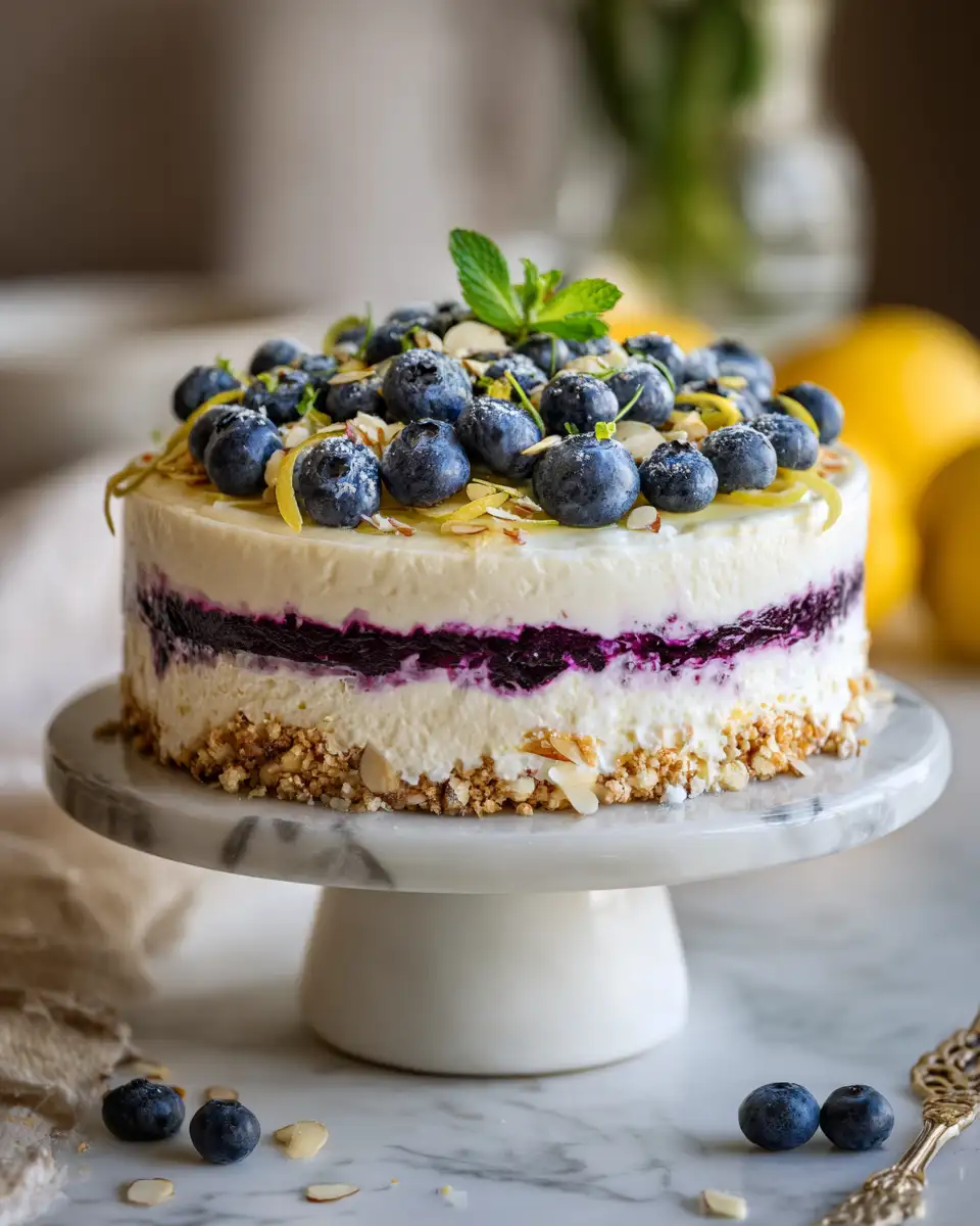 Zesty Indulgence: No-Bake Lemon Blueberry Cream Cake Delight - Featured Image