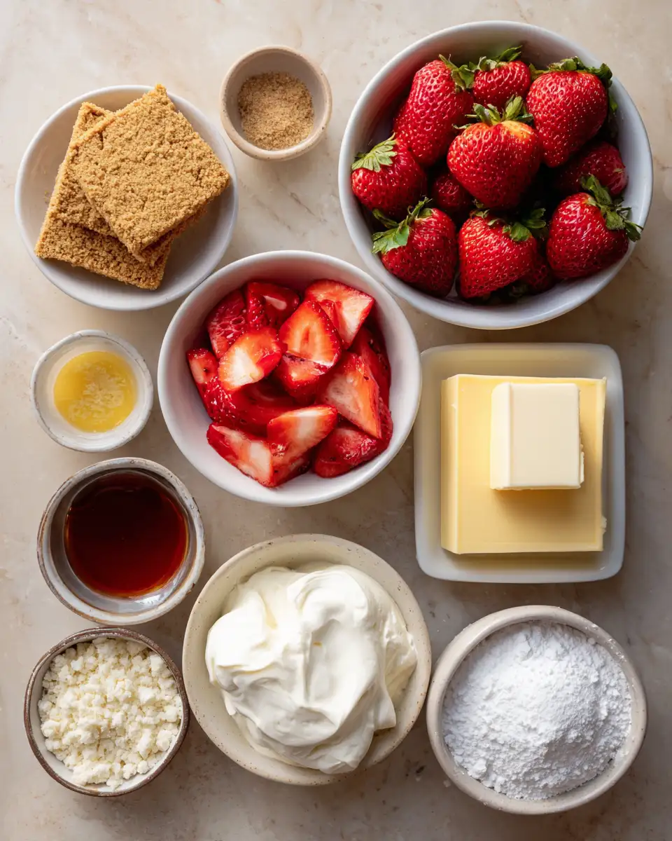 Ingredients for Irresistibly Easy No Bake Strawberry Cheesecake Delight