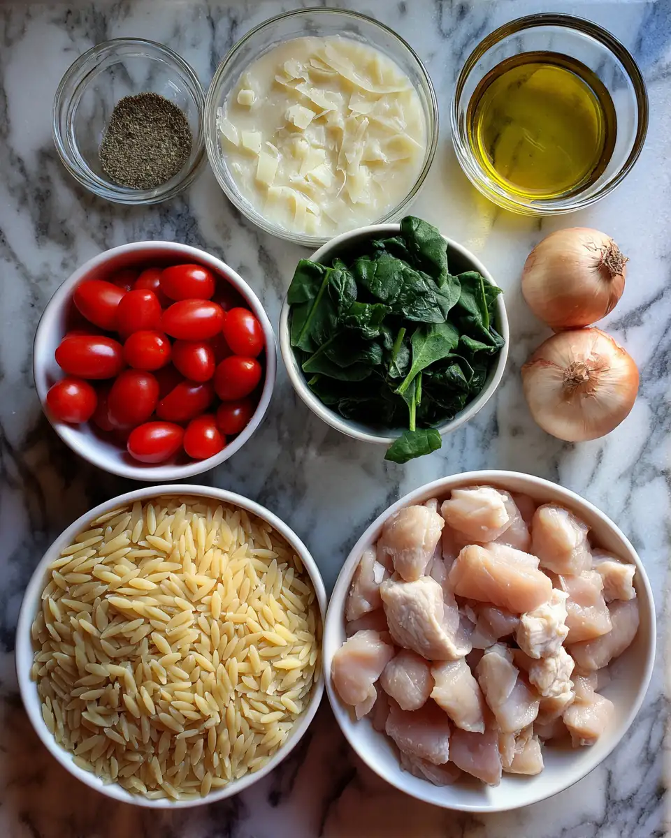 Ingredients for One-Pan Creamy Chicken Orzo: Your New Weeknight Dinner Hero