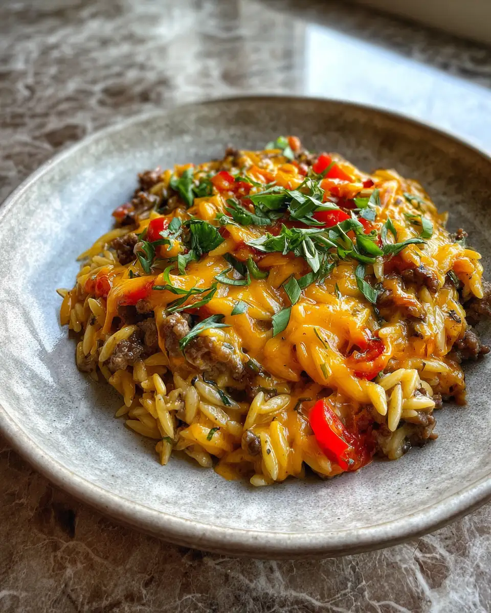Sizzling Simplicity: One-Pot Cheeseburger Orzo Skillet Magic 6 Final dish - Sizzling Simplicity: One-Pot Cheeseburger Orzo Skillet Magic