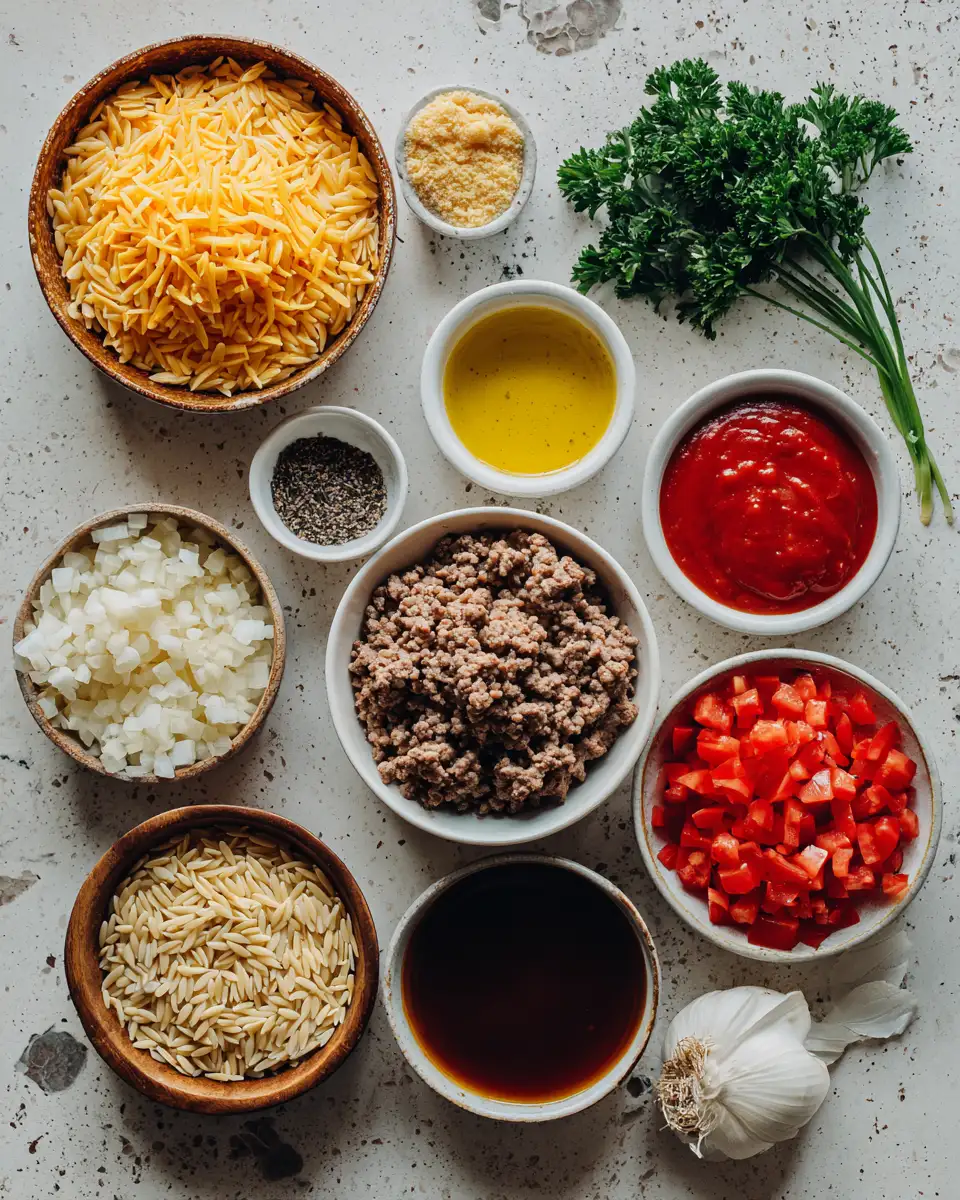 Sizzling Simplicity: One-Pot Cheeseburger Orzo Skillet Magic 4 Ingredients for Sizzling Simplicity: One-Pot Cheeseburger Orzo Skillet Magic