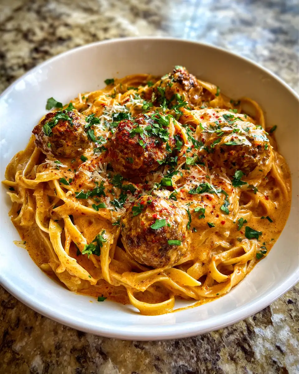 Final dish - Savor the Spice: One-Pot Creamy Cajun Meatball Pasta Perfection