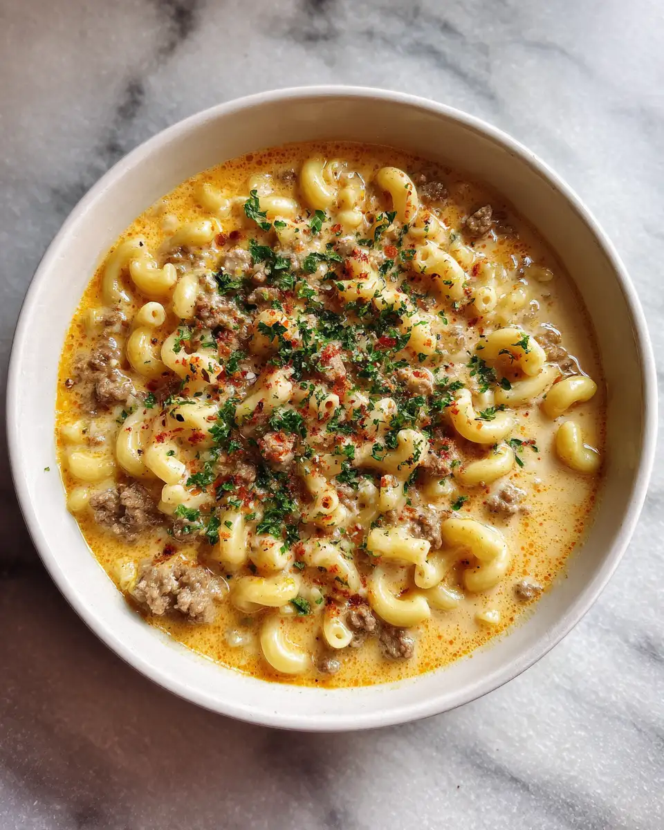 Savor the Simplicity of One-Pot Macaroni Cheeseburger Soup - Featured Image