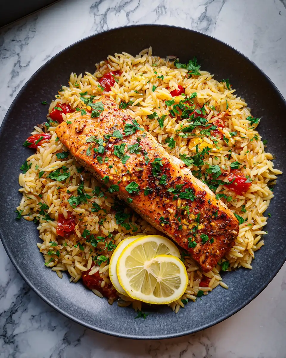 Final dish - Savor the Simplicity: One Skillet Salmon with Lemon Orzo Delight