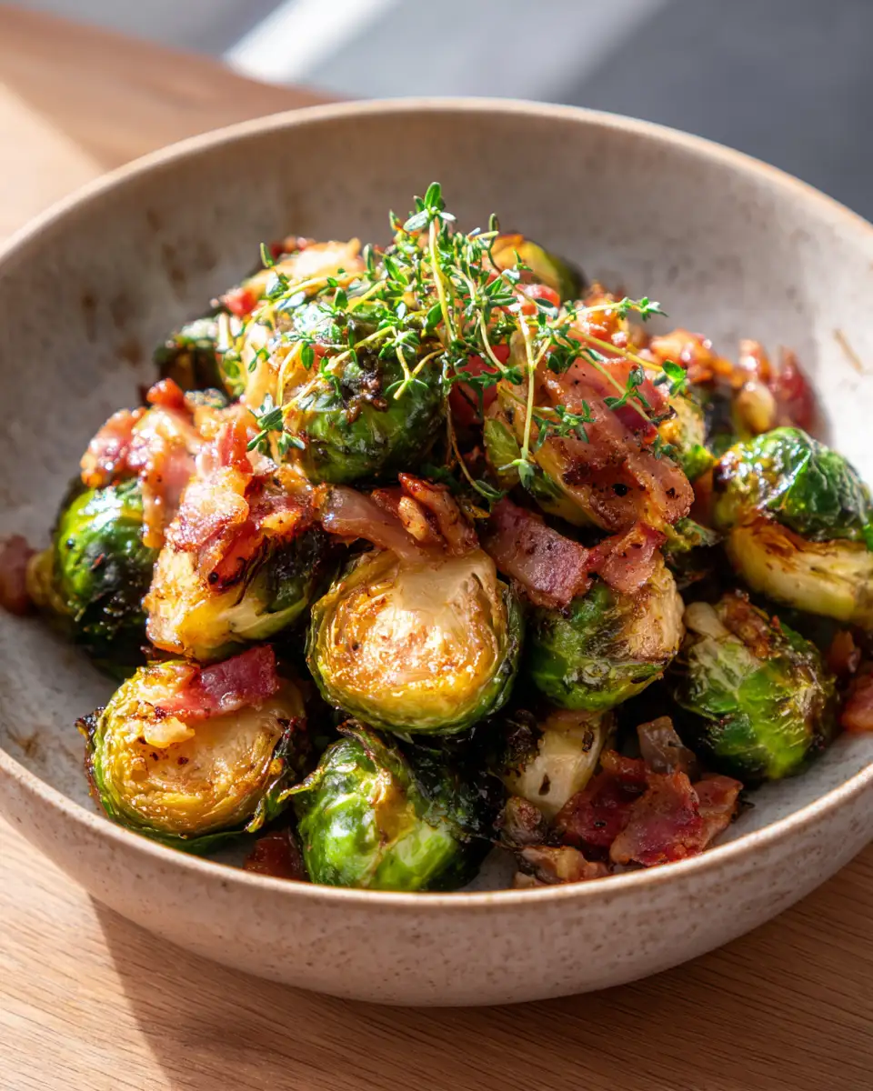 Final dish - Sizzle and Crunch Delight: Roasted Brussels Sprouts with Bacon Bliss