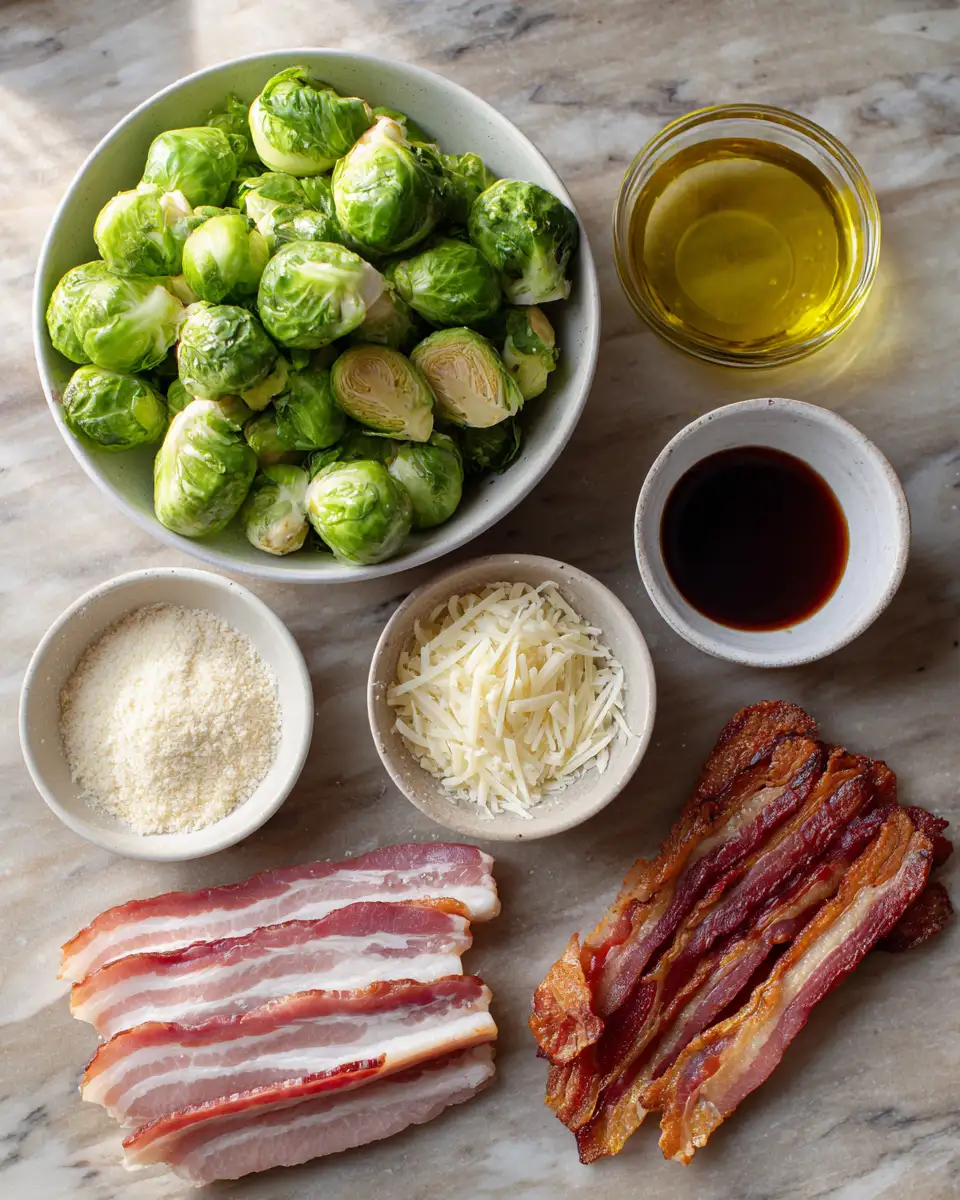 Ingredients for Sizzle and Crunch Delight: Roasted Brussels Sprouts with Bacon Bliss