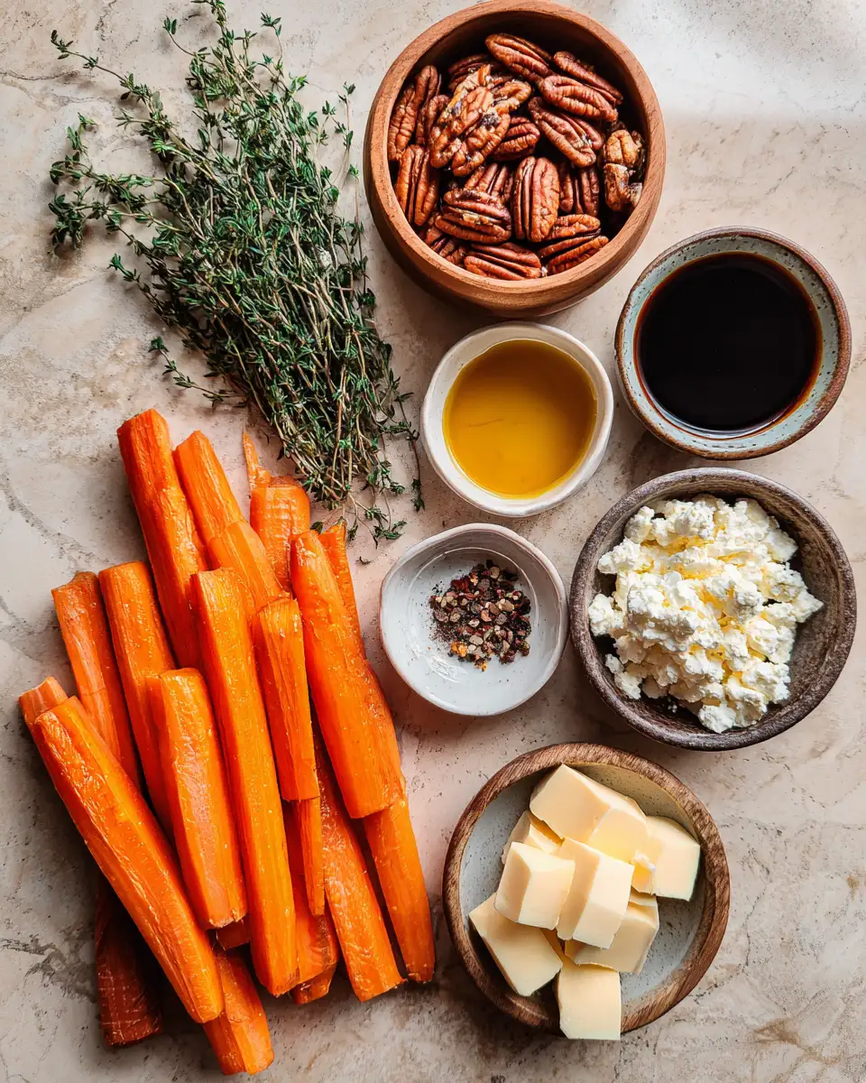 Ingredients for Irresistible Roasted Carrots with Candied Pecans and Creamy Goat Cheese Delight