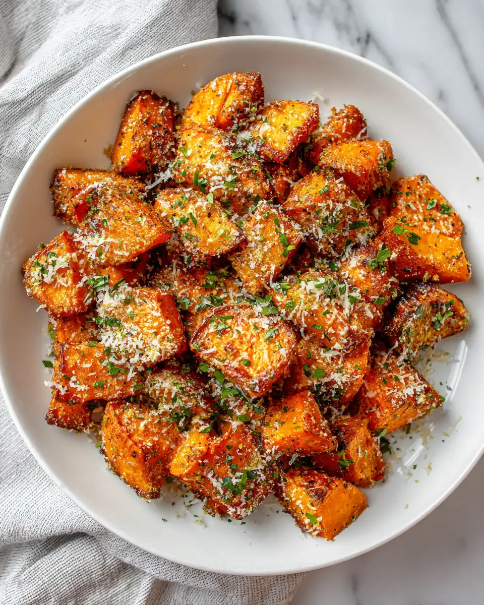 Irresistibly Crispy Roasted Sweet Potatoes with Garlic and Parmesan - Featured Image