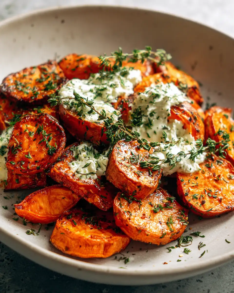 Final dish - Elevate Your Dinner with Roasted Sweet Potatoes and Herbed Ricotta Bliss