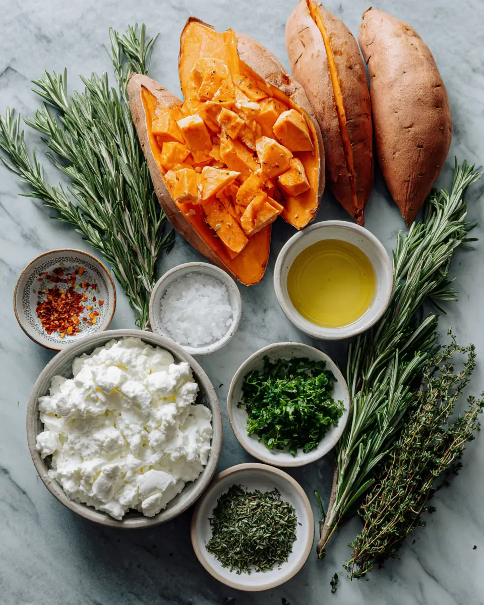 Ingredients for Elevate Your Dinner with Roasted Sweet Potatoes and Herbed Ricotta Bliss