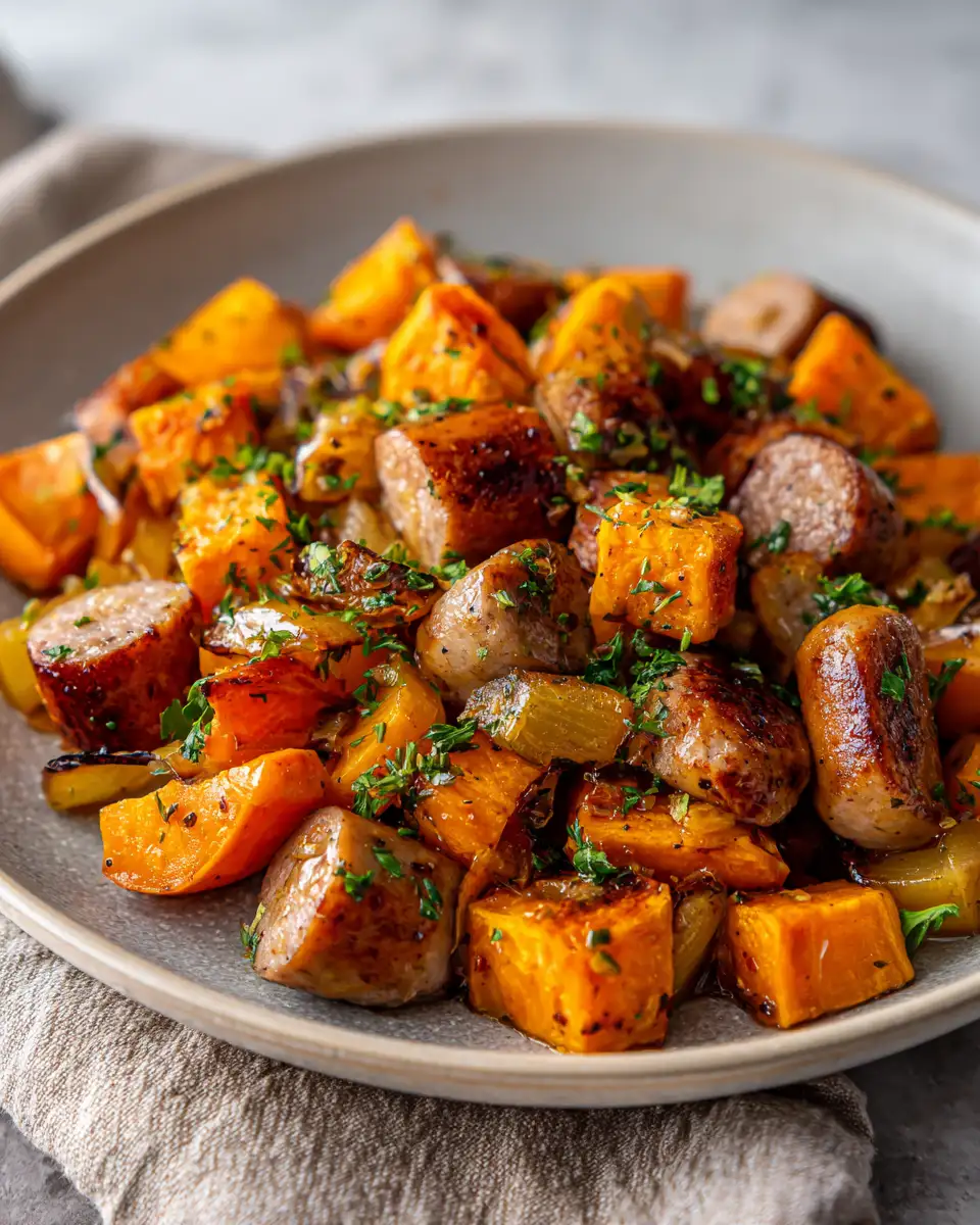 Savor the Flavor: Sausage and Sweet Potatoes Drizzled with Honey Garlic Sauce - Featured Image